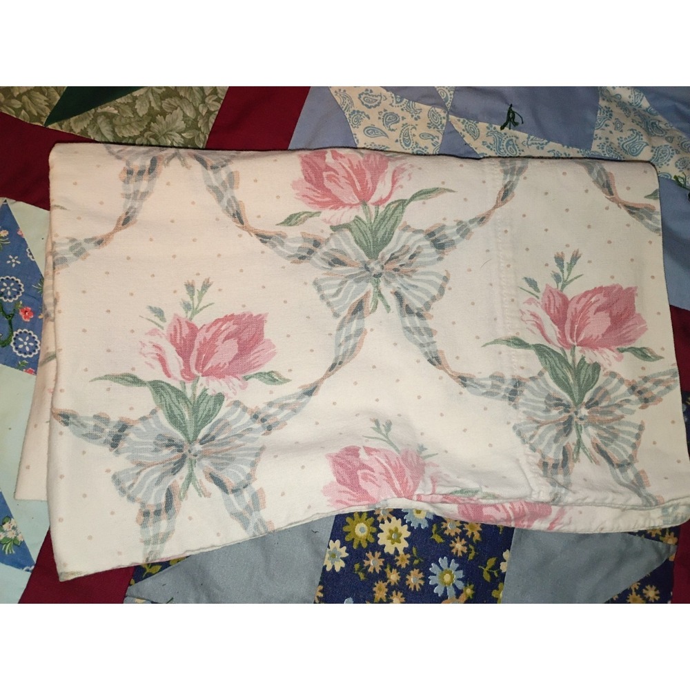 Gloria Vanderbilt Flannel Pillowcase Cotton USA 1970-80 Floral (1)